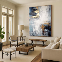 Load image into Gallery viewer, Large - Format Hand - painted Blue - Gray and Gold Abstract Fusion Acrylic Art for Luxe - Inspired Living Spaces LargeART0237
