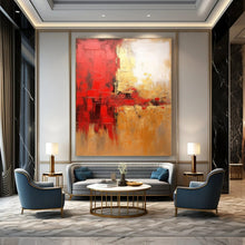 Load image into Gallery viewer, Red &amp; Gold Abstract Energy Acrylic Art, Perfect for Game Room &amp; Bold Entryway LargeART1021

