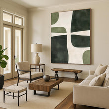 Load image into Gallery viewer, Green &amp; White Abstract Shapes - Fits Nature - Inspired Bedroom &amp; Yoga Studio LargeART2370
