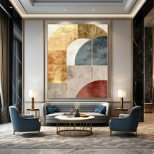 Load image into Gallery viewer, Geometric Gold &amp; Earth - Tone Abstract Canvas Painting, Suited for Mid - Century Modern Living Room &amp; Sophisticated Retail Boutique LargeART1246
