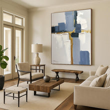 Load image into Gallery viewer, Large - Format Blue - Gold Abstract Art for Coastal Bedroom &amp; Chic Lounge LargeART0506
