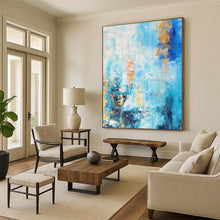 Load image into Gallery viewer, Hand - painted Oversized Blue with Gold Accents Abstract Acrylic Art for Elegant Home Offices LargeART0015
