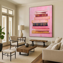 Load image into Gallery viewer, Stack of Books on Pink Abstract Art, Perfect for Cozy Library &amp; Intellectual Study LargeART2017
