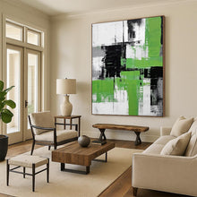 Load image into Gallery viewer, Bold Geometric Abstract Art, Vivid Green &amp; Dark Shapes for Energetic Gym &amp; Edgy Studio LargeART2267

