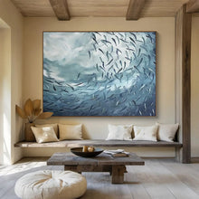 Load image into Gallery viewer, Blue - Toned Abstract “School of Fish in Motion” Painting on Canvas, Dynamic Wall Art DKH792

