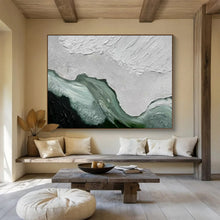 Load image into Gallery viewer, Textured Abstract Painting on Canvas - “White and Green Waves” DKH744
