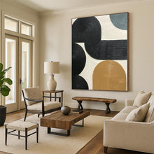 Load image into Gallery viewer, “Interconnected Black and Beige Ribbed Forms” - Black, Beige Abstract Art on Canvas DKH1178
