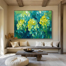 Load image into Gallery viewer, Green - Yellow “Lush Hydrangea Bloom” Painting on Canvas, Nature - Inspired Decor DKH799
