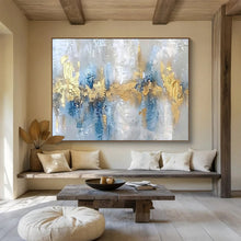 Load image into Gallery viewer, Cool - Toned Blue and Gold Abstract Layers Abstract acrylic painting DLZ046
