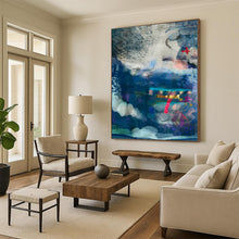 Load image into Gallery viewer, Hand - painted Oversized Blue - Toned Mixed Media Abstract Acrylic Art for Coastal - Inspired Studies LargeART0095
