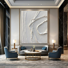 Load image into Gallery viewer, White Textured Curved Abstract Painting, Perfect for Elegant Entryway &amp; Minimalist Office LargeART1348
