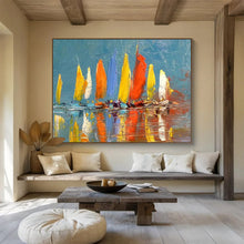 Load image into Gallery viewer, Colorful Sailboats Abstract Painting for Coastal Home &amp; Nautical Café DKH254
