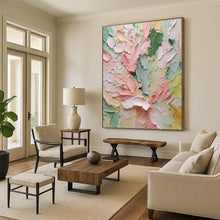 Load image into Gallery viewer, “Pastel Floral Impasto” - Soft Pink, Green, and Yellow Flower Art on Canvas DKH1397
