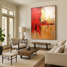 Load image into Gallery viewer, “Red - Gold Clash” – Red, Gold &amp; Beige Abstract Acrylic with Bold Textures DTP069

