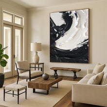 Load image into Gallery viewer, “Swirling Duality” – Bold black and white impasto, circular motion, thick texture DTP385
