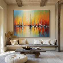 Load image into Gallery viewer, Sailboat Sunset “Vibrant Harbor” Painting on Canvas, Luminous Maritime Art DKH864

