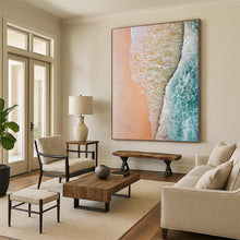 Load image into Gallery viewer, “Coastal Embrace” – Pink &amp; Blue Aerial Beach - view Abstract Acrylic Art DTP044
