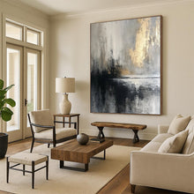 Load image into Gallery viewer, “Gray - Gold Reflection” – Gray, Black &amp; Gold Abstract Acrylic with Reflective Textures DTP067
