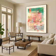 Load image into Gallery viewer, Green &amp; Pink Collage Abstract Painting, Perfect for Bohemian Living Room &amp; Art - Inspired Café LargeART1867

