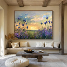 Load image into Gallery viewer, Blue Flower “Sunset Meadow” Painting on Canvas, Serene Floral Landscape DKH819

