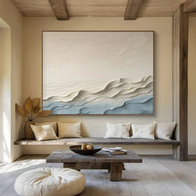 Load image into Gallery viewer, “Beige and Blue Textured Waves” - 3D - Effect Abstract Acrylic, Ideal for Minimalist Living Room and Spa DLZ251
