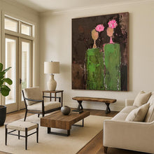 Load image into Gallery viewer, “Flower - Head Figures” – Green, Brown &amp; Pink Abstract Acrylic with Whimsical Forms DTP080
