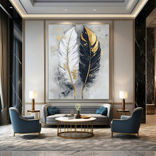 Load image into Gallery viewer, Gold - Accented Feather Abstract Canvas Painting, Ideal for Bohemian Bedroom &amp; Art - Filled Bathroom LargeART1262
