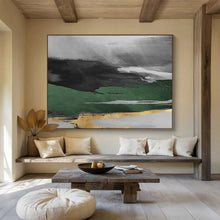 Load image into Gallery viewer, Gray - Green &amp; Gold Abstract Painting on Canvas - “Mystic Horizon” DKH606
