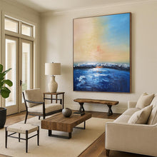 Load image into Gallery viewer, “Impressionistic Sunset Seascape” - Blue, Orange, Yellow Landscape Art on Canvas DKH1324
