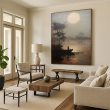 Load image into Gallery viewer, Gray &amp; Brown Moonlit Lake Abstract Art, Perfect for Calming Bedroom LargeART2094
