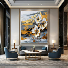 Load image into Gallery viewer, White &amp; Gold Floral Abstract Canvas Painting, Ideal for Elegant Bedroom &amp; Luxury Dining Room LargeART1254
