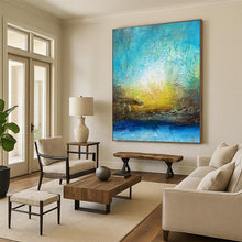 Load image into Gallery viewer, Hand - painted Substantial Textured Blue and Gold Abstract Acrylic Art for Elegant Dining Rooms LargeART0046

