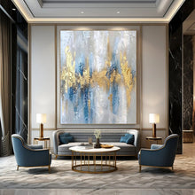 Load image into Gallery viewer, Gray - Blue - Gold Abstract Strokes Acrylic Art, Perfect for Minimalist Home &amp; Office LargeART1011
