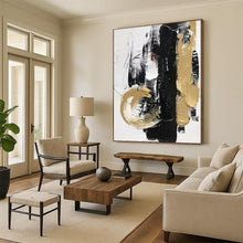 Load image into Gallery viewer, “Bold Black and Gold Abstract with Textured Marks” – Dramatic Abstract Exuding Opulence and Energy DTP146

