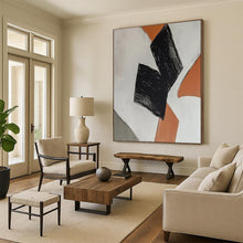 Load image into Gallery viewer, “Geometric Shapes in Orange and Black” – Minimalist Abstract with Bold Color Blocks DTP111
