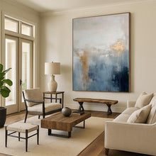 Load image into Gallery viewer, Grand Hand - painted Blue - Gray and Gold Abstract Drift Acrylic Art for Coastal - Inspired Studies LargeART0250
