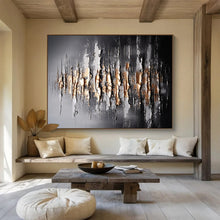 Load image into Gallery viewer, Black, Silver &amp; Gold Textured Abstract Painting - Ideal for Luxury Office &amp; Sophisticated Living Room DKH041
