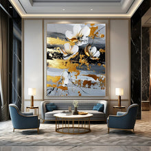 Load image into Gallery viewer, White &amp; Gold Floral Abstract Canvas Painting 2, Perfect for Glamorous Spa &amp; High - End Boutique LargeART1255
