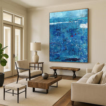 Load image into Gallery viewer, “Textured Blue Depths” - Blue with Red Accents Abstract Art on Canvas DKH1100

