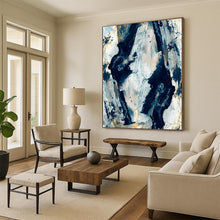 Load image into Gallery viewer, Dynamic Black &amp; White Forms – Abstract Acrylic with Gold Accents DTP244
