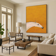 Load image into Gallery viewer, “Minimalist White Horse on Orange” - Simplistic Equine Portrait on Canvas DKH1427
