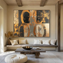 Load image into Gallery viewer, Hand - painted Black and Gold Circular Patterns Acrylic Art for Stylish Boutique Entrances LargeART1716
