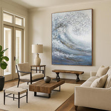 Load image into Gallery viewer, “Swirling Wave with Gold Accents” – Textured, swirling wave in blue and white, with gold hints. DTP337
