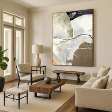 Load image into Gallery viewer, “Neutral Chaos with Black Lines” - Beige, Grey, Black Abstract Art on Canvas DKH1225
