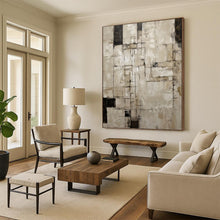 Load image into Gallery viewer, “Neutral Grid Abstract” - Beige, Grey, Black Abstract Art on Canvas DKH1315
