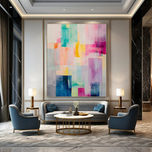 Load image into Gallery viewer, Colorful Transparent Rectangles Abstract Canvas Painting, Great for Modern Office &amp; Eclectic Gallery LargeART1177
