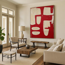 Load image into Gallery viewer, Red &amp; Beige Abstract Shapes - Ideal for Bohemian Living Room &amp; Art Studio LargeART2367
