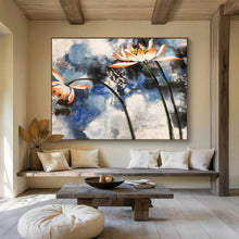 Load image into Gallery viewer, Ink - Style Lotus Flower Abstract Painting on Canvas - “Elegant Purity” DKH627
