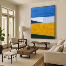 Load image into Gallery viewer, “Color - Blocked Serenity” - Blue, White, Yellow, Green Geometric Abstract Art on Canvas DKH1096
