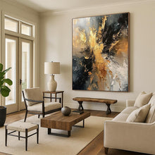 Load image into Gallery viewer, Black - Gold Abstract Dynamism Art for Luxury Penthouse &amp; Art Gallery LargeART0861
